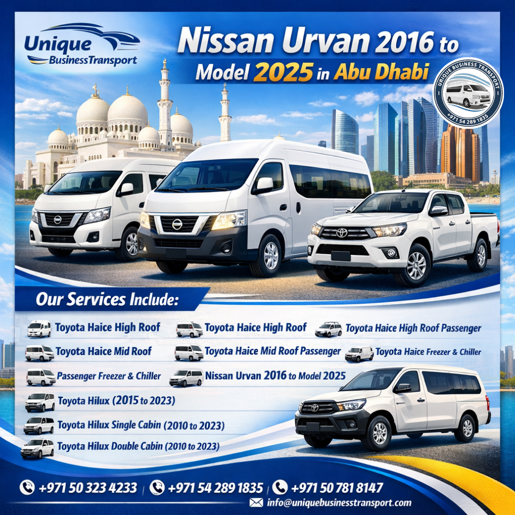 Nissan Urvan 2016 to Model 2025 in Abu Dhabi – by Unique Business Transport and General Contracting LLC SPC Nissan Urvan 2016 to Model 2025 in Abu Dhabi